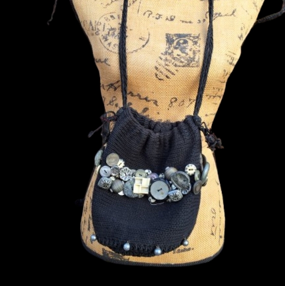 Carol Kurtz OOAK vintage button drawstring cricket bag - Picture 2 of 13